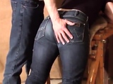 Caned over tight jeans Daddy boy