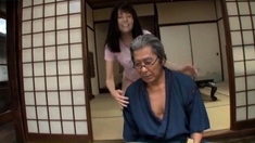 Young Japanese Girl Worships Old Samurais Dirty Feet