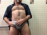 Hairy Daddy Strips and Jerks Off His Thick Shaft