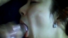 Asian woman blowjob and cum in mouth