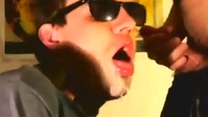 Fucking buddy's throat good and cum on his face